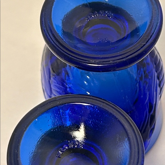 Arcoroc France Vintage Cobalt  Blue Glass Chicken Egg Cup Holders Hen On Nest 2 - Picture 15 of 16